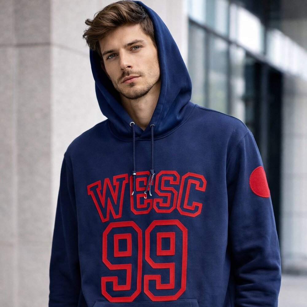 WeSC Miles Streetwear Utility Sea Blue Pullover Fleece Hoodie 2XL NWT